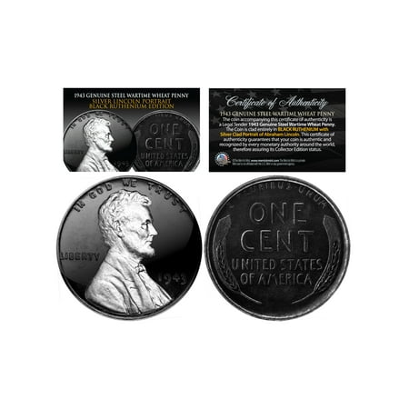 1943 Lincoln Steel Penny - 1943 BLACK RUTHENIUM Genuine Steel Wartime Wheat Penny Coin with SILVER LINCOLN