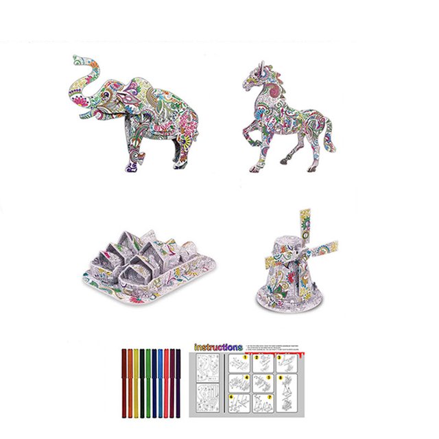 CAROOTU 3D Three-dimensional Jigsaw Puzzle Children's Puzzle DIY Handmade Graffiti Toys Kit Christmas Gift
