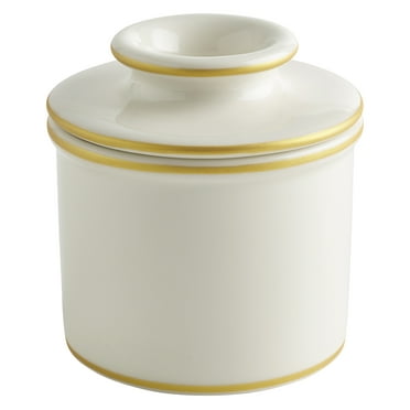 The Original Butter Bell® Crock By L. Tremain - French Butter Crock For Spreadable Soft Butter, Ceramic Butter Keeper for Counter, White with Gold Trim Butter Holder, 1 Piece, 3.94 x 3.94 x 4.14