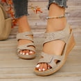 thumbnail image 2 of Wedge Dressy Sandals for Women 2025 Summer Fashion Casual Leather Peep Toe Platform Heeled Dress Work Sandals, 2 of 7