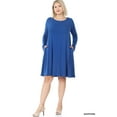 thumbnail image 4 of Zenana Women & Plus Long Sleeve Jersey Flared Swing T-Shirt Tunic Dress with Side Pockets, 4 of 5