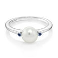 thumbnail image 2 of Gem Stone King 10K White Gold 7mm Cultured Freshwater Pearl Women Engagement Ring with Blue Created Sapphire (Size 6), 2 of 4