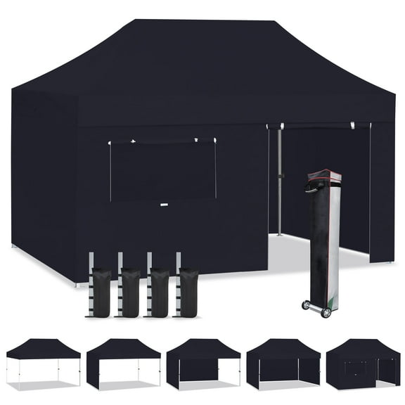 Eurmax USA 10'x15' Pop Up Canopy Tent with Heavy Duty Roller Bag,Bonus 4 Sand Weights Bags(Coal)