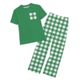 thumbnail image 2 of LEKWK Boys Girls 2 Piece Pajama Set Short Sleeve T-Shirts and Plaid Pants Kids Comfy Lounge Tracksuits Summer Fashion Home Sleepwear 2-14Y, 2 of 9