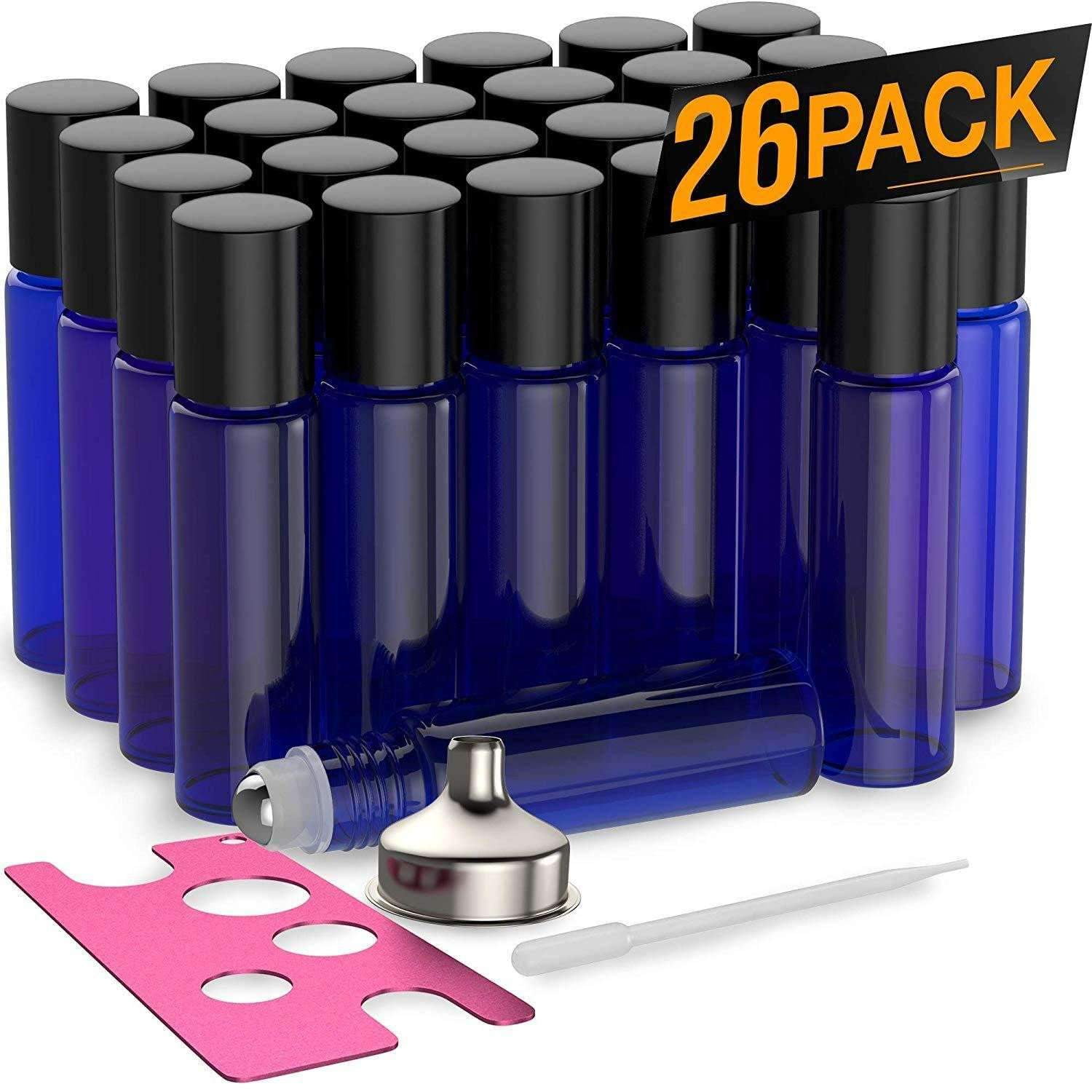 26 Pack Essential Oil Roller Bottles [Metal Chrome Roller Ball] FREE