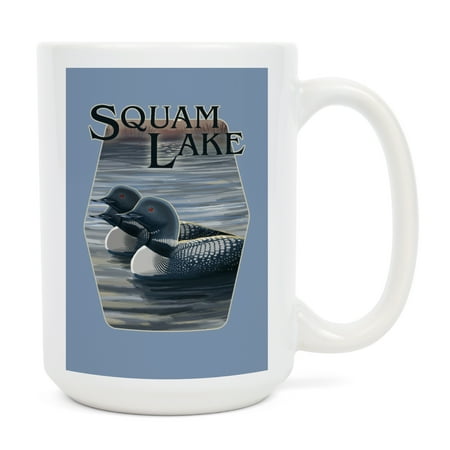 

15 fl oz Ceramic Mug Squam Lake New Hampshire Loon Scene Contour Dishwasher & Microwave Safe