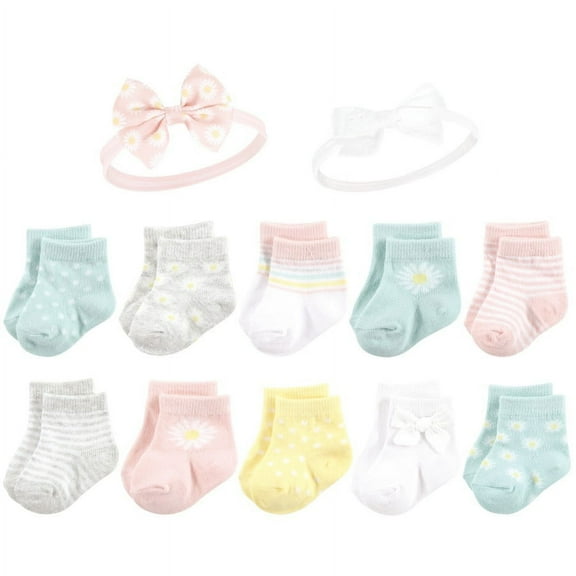 Hudson Baby Infant Girl Sock and Headband 12pc Set, Daisy, 0-9 Months