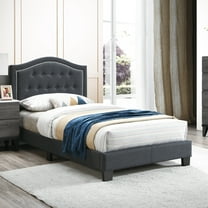 Poundex Twin Burlap Fabric Upholstered Bed Frame with Slats in Charcoal