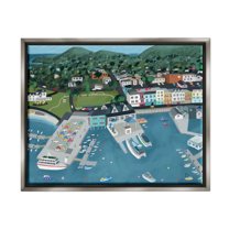 Stupell Industries Bar Harbor Port Town View Landscape Painting Gray Floater Framed Art Print Wall Art