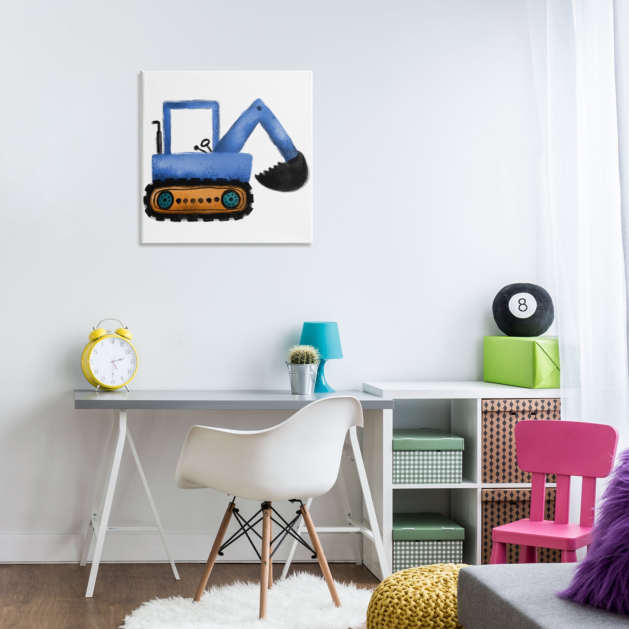 Stupell Industries Blue Simple Bulldozer Transportation Painting Wrapped Canvas Art Print Wall Art, 24 x 24