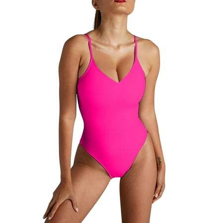 IDALL One Piece Swimsuit Bikini Sets Without Chest Pad Vest Camisole Halter Tether Plus Size Triangle Swimsuit Bikini Bathing Suit Swim Suits for Women Hot Pink L(Clearance Sales)