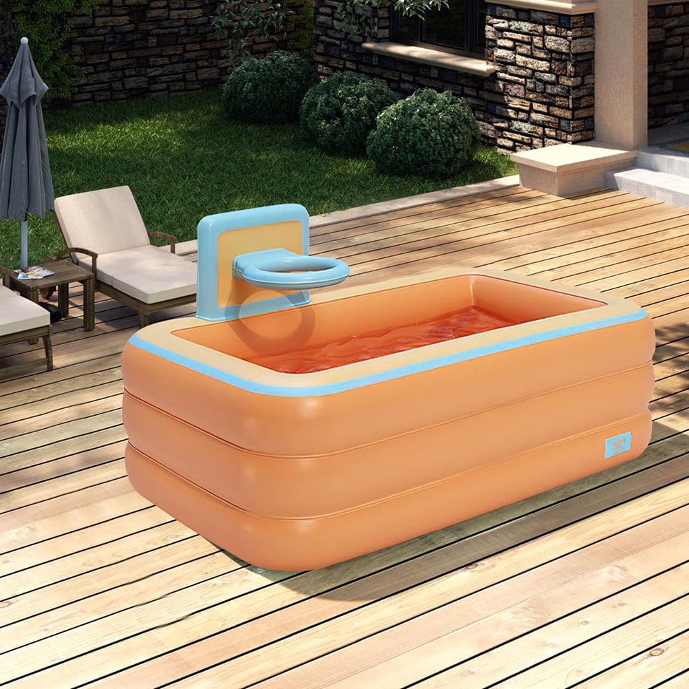 Kadyn Inflatable Rectangular Family Swimming Pool, Inflatable Pool with Basketball Rack, Thickened Kiddie Swimming Pool for Outdoor, Garden, Orange Kadyn Inflatable Rectangular Family Swimming Pool, Inflatable Pool with Basketball Rack, Thickened Kiddie Swimming Pool for Outdoor, Garden, Orange