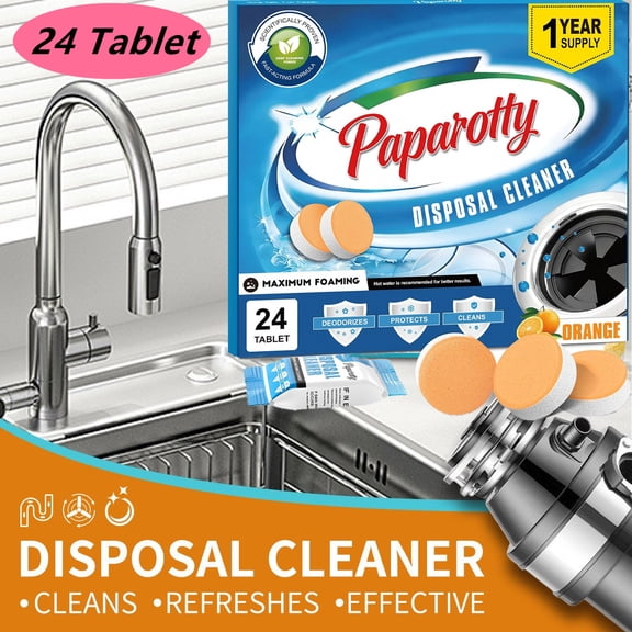 Garbage Disposal Cleaner And Deodorizer Tablets 24 Pack - 1 Year Supply Kitchen Sink Cleaner And Deodorizer, Septic Safe Foaming clean, Orange Scent, Removes Odor-Causing Residues