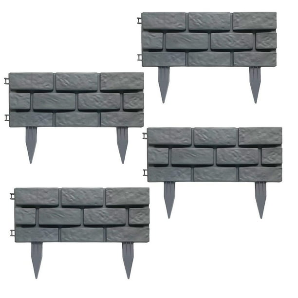Toma 4 Pcs Garden Border Plastic Brick Effect Garden Fence Plant Border Decorative Flower Bed