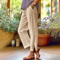 thumbnail image 2 of Women's Pants Fashion Casual Pants For Women Solid Straight Solid Elastic Long Drawstring Linen Waist Cotton Casual Button Slit Trouser Legs, 2 of 5