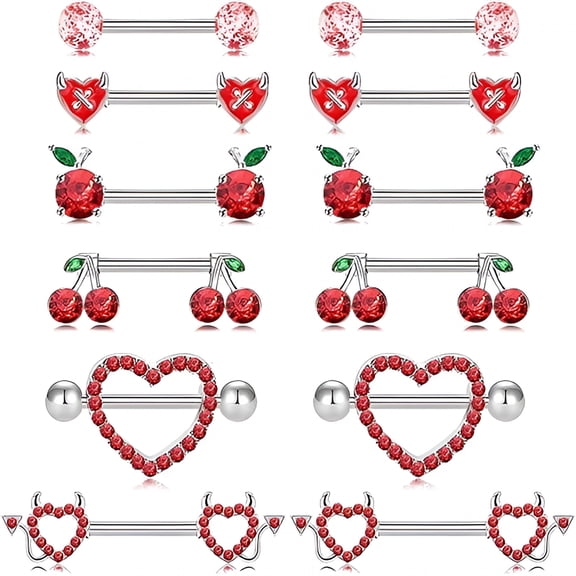 DESIGNICE 14G Nipple Rings for Women 316L Stainless Steel Nipple Barbell CZ Nipple Rings Set 6 Pairs