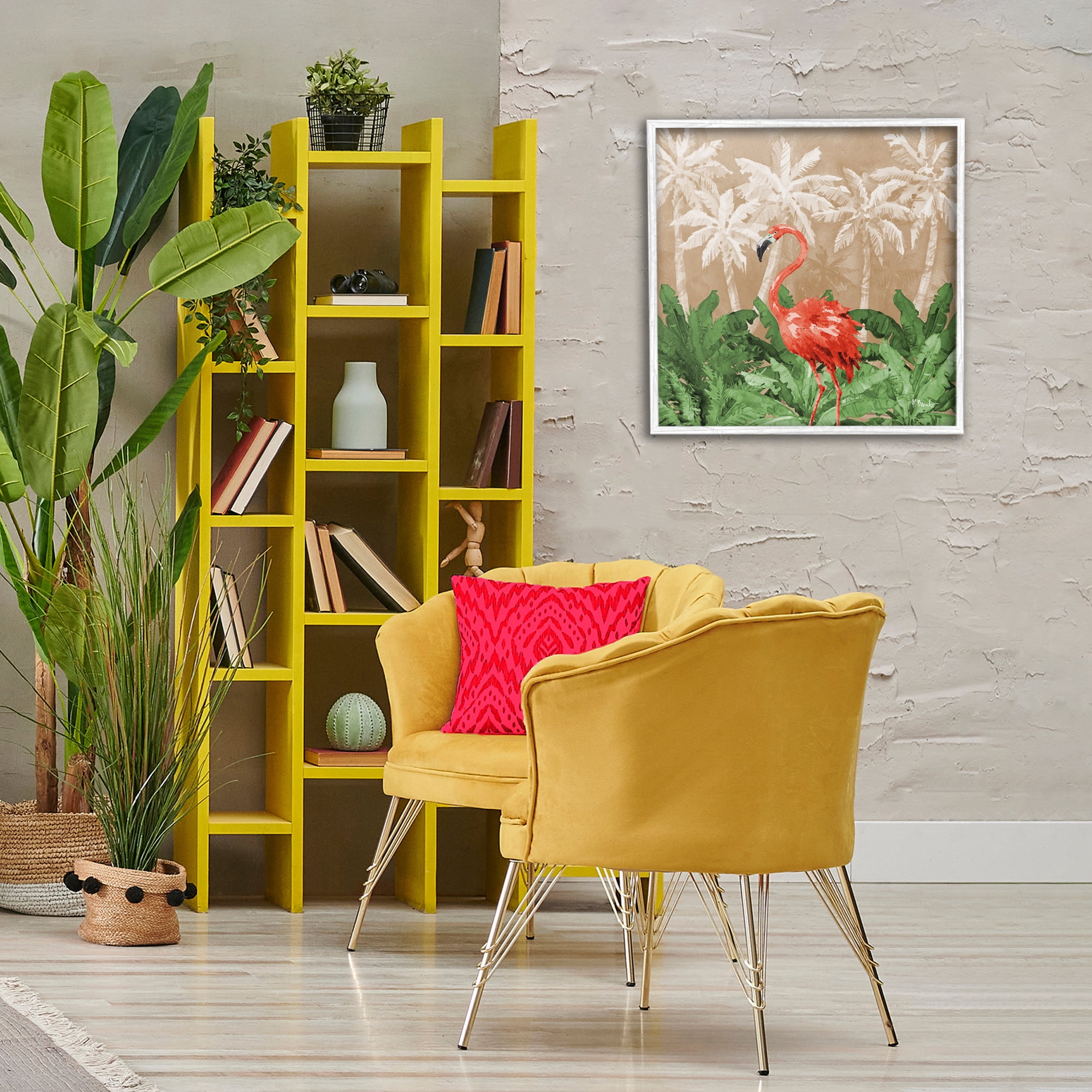 Stupell Industries Flamingo Jungle Scenery Animals & Insects Painting White Framed Art Print Wall Art, 24 x 24