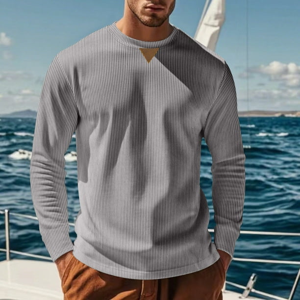 pstuiky camisas de manga larga para hombre, Blusas/camisas casuales de moda para hombre, de color liso, de manga larga y cuello redondo camisetas de hombre xl
