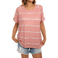 thumbnail image 4 of SOMER Women’s Striped Cotton Blouses Casual Short Sleeve Crew Neck Summer TShirts for Going Out,Pink (Available in Plus Size), 4 of 7