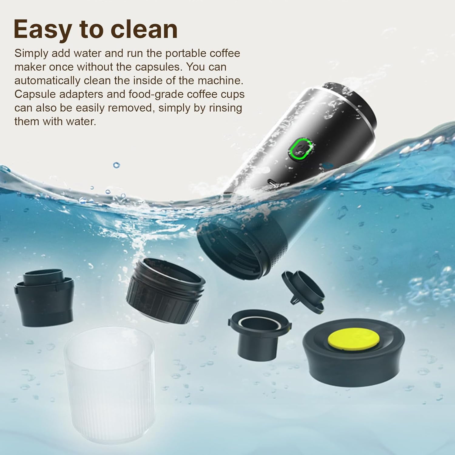 Portable Coffee Machine, 3 in 1 Cordless Electric Coffee Maker, Work with Capsule and Ground Coffee, Cold Brew and Heating Coffee Maker with 150ml Cup-Grey