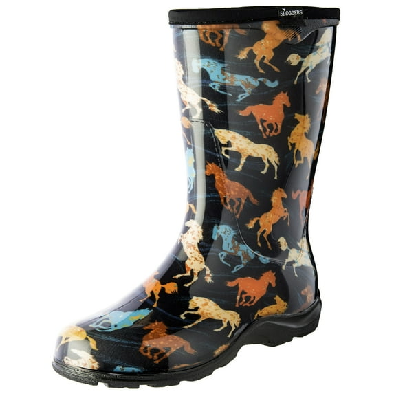 Sloggers 5018HSBK07 Size 7 Women's Horse Spirit Black Rain & Garden Boots