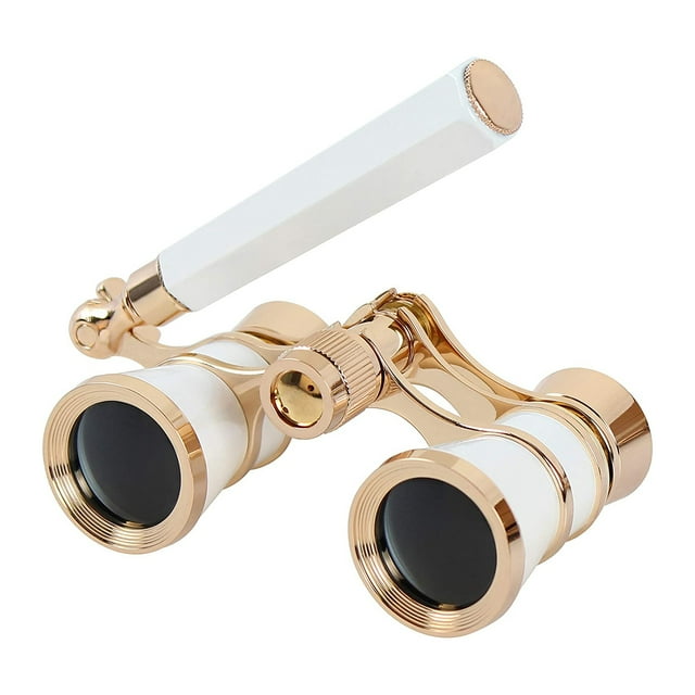 Tignapoo Vintage 3x25mm Opera Binoculars with All-Metal Handle - Elegant White Finish, Compact Design for Concerts & Theater, Includes Carrying Case & Cleaning Cloth