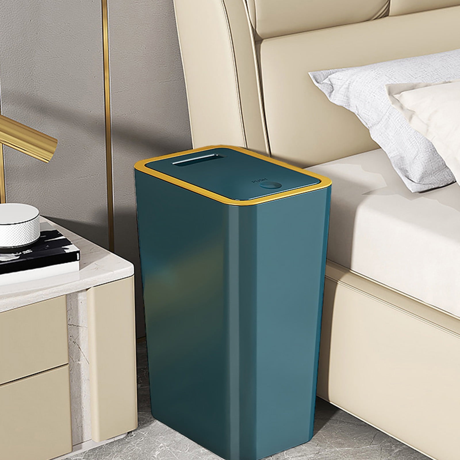 Wovilon Household Push-type Trash Can for Living Room, Kitchen and Bathroom with Lid and Deodorant Trash Can, 13" x 7.7" x 5.1", Green