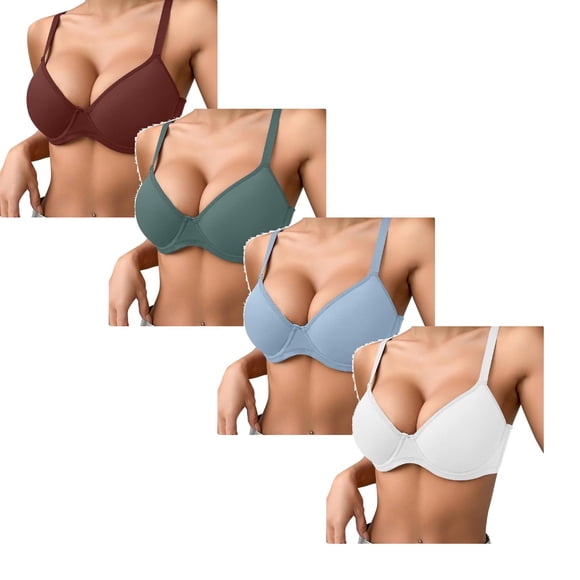 FhsagQ 4PCS Women's Bras for Older Women Full Support Women's Thin Solid Color Comfortable Breathable Push up Bra with Underwire Triple Bra Size 90C