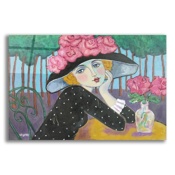 Epic Art 'Cafe Sous les Arbes' by Holly Wojhan, Acrylic Glass Wall Art, 16"x12"