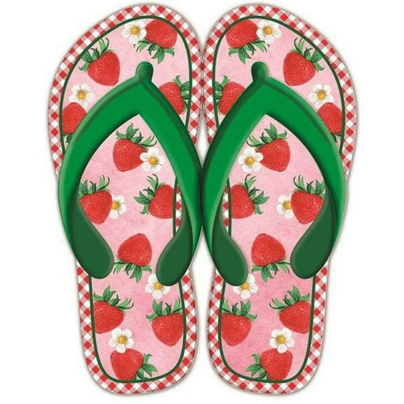 13" Metal Embossed Flip Flops: Strawberry Gingham