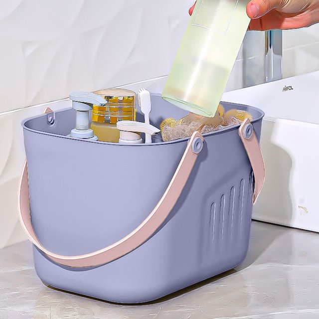 Xihbxyly Cesta de Baño de Plástico, Diseño de Asas con Bloques de Color, Orificios de Drenaje para Un Secado Rápido, Solución de Almacenamiento Versátil, Ideal para Baño, Cocina y Viajes, Tamaño 27 X