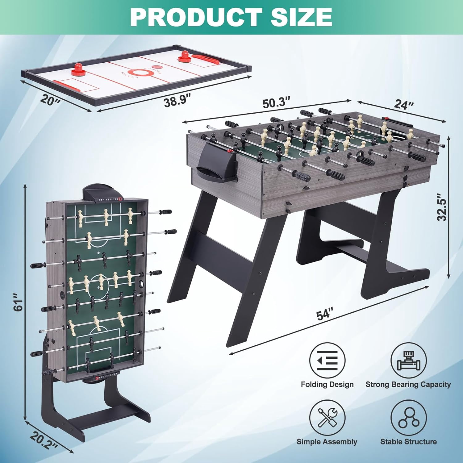RayChee 4 in 1 Table Game Set 54 in L x 24 in W x 32.5 in H Billiard Balls Table Air hockey table