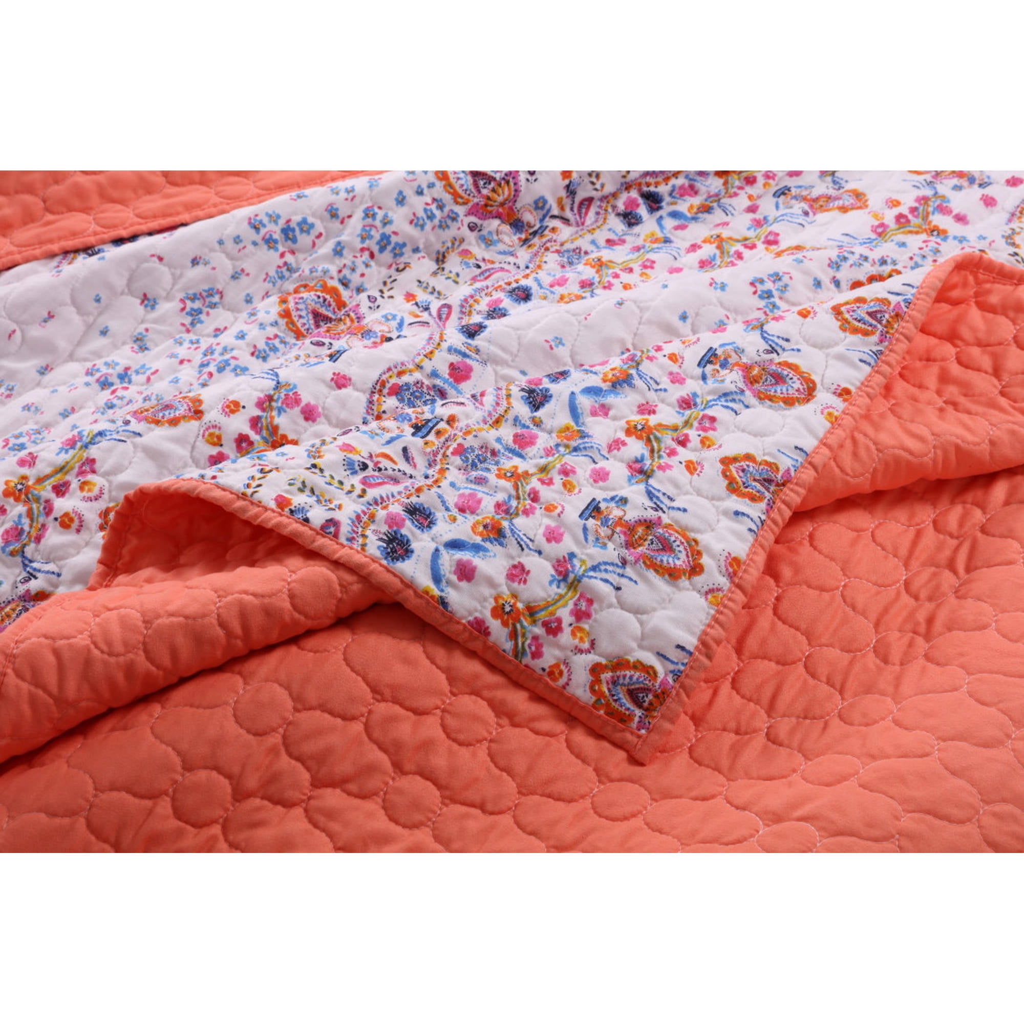Global Trends Amphora Boho Paisley Oversized Reversible Quilt Set, Jewel Tone on White, 3-Piece King/Cal King