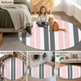 thumbnail image 6 of Pink and Round Living Room Rugs 3.3 ft, Grey Striped Rectangular Geometric Washable Area Rug with Non-Slip Sturdy Edge Binding Round Front Door Mat Floor Carpet for Entryway, 6 of 9
