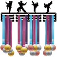 thumbnail image 2 of 1set Fashion Iron Medal Hanger Holder Display Wall Rack with Screws KARATE Pattern Electrophoresis Black 150x400mm, 2 of 7