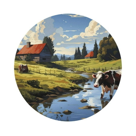 

Coaee Pasture Cow A Print Leather Coasters Set of 6 Non-Slip Washable Cup Coasters for Home Office Bar Round Shape