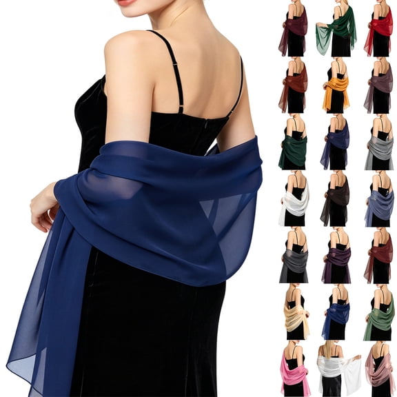 Sewkxo Chiffon Shawls and Wraps for Evening Dresses Women Soft Silky Elegant Wedding Bridal Scarve,Blue One Size