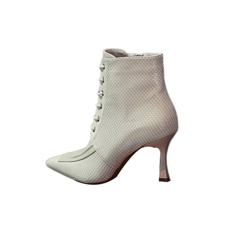 

Ritualay Ladies Stiletto Boots Side Zip Ankle Boot Pointed Toe Booties Casual Comfort Dress Bootie Shoes Formal Office Snaker Print Beige 7