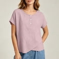 thumbnail image 5 of ClodeEU Women's Crew Neck Button Short Sleeve T-shirt,Solid Color Casual Loose Top Pink,Women's Plus L, 5 of 8