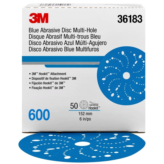 3M Hookit Blue Abrasive Disc 321U Multi-hole, 36181, 6 in, 400, 50 discs per carton, 4 cartons per case