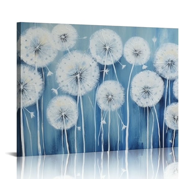 JRXY Dandelion Canvas Wall Art Floral Flowers Textured Picture Botanical White Abstract Painting Turquoise Artwork Framed for Living Room Bedroom Bathroom Nursery Office Home  20x16in