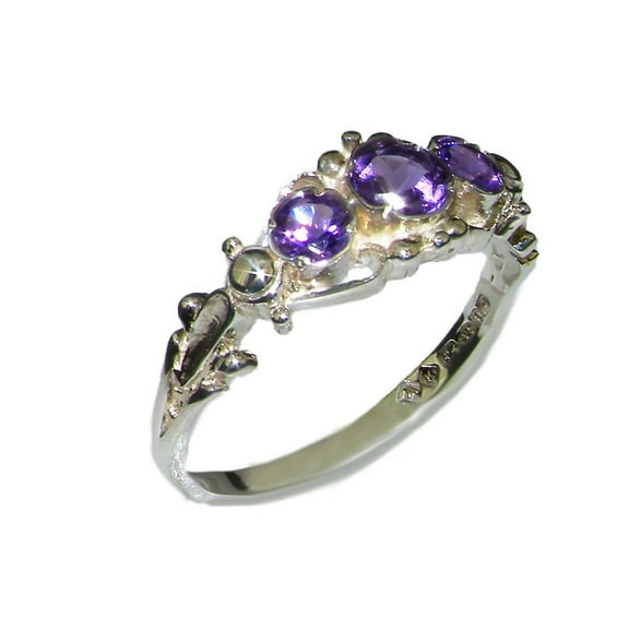 LBG British Made 925 Sterling Silver Natural Amethyst Womens Trilogy Ring - 33 size options - Sizes 4 to 12 Available