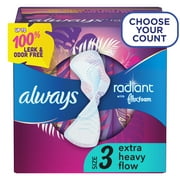 Always Radiant Feminine Pads with Wings, Size 3, Extra Heavy Absorbency, Scented, 22 Count