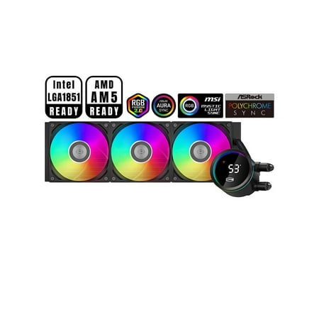PCCOOLER CPS DA360 Pro ARGB Digital AIO CPU Liquid Cooler, 360mm Radiator, 300W TDP, 270° Rotatable Digital Display, Infinity Halo ARGB Effect, for Intel LGA 1851/1700/1200/115X & AMD AM5/AM4, Black