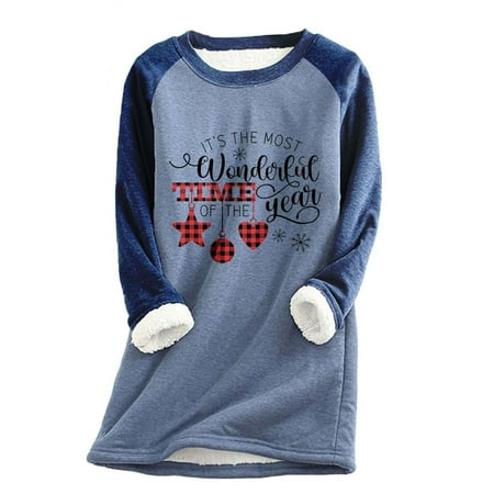 

Women s Christmas Plush Tops Casual Color Contrast Raglan Thermal Pullover Casual Loose Crew Neck Sweatshirt Home Pajamas
