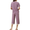 thumbnail image 3 of INSPIRE CHIC Women's Pajama Set Short Sleeve Tops with Lace Trim Carpri Pants Modal Spring Summer Sleepwear S Purple, 3 of 6