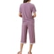 thumbnail image 3 of Conjunto de pijama para mujer INSPIRE CHIC, camisetas de manga corta con encaje y pantalones capri de modal, ropa de dormir de primavera y verano, color púrpura, 3 of 6