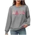thumbnail image 4 of Christmas Womens Waffle Sweatshirts Loose Crewneck Long Sleeve Shirts Cute Pink Christmas Tree Printed Sweaters Casual Fashion Xmas Holiday Party Pullover Tops, 4 of 6