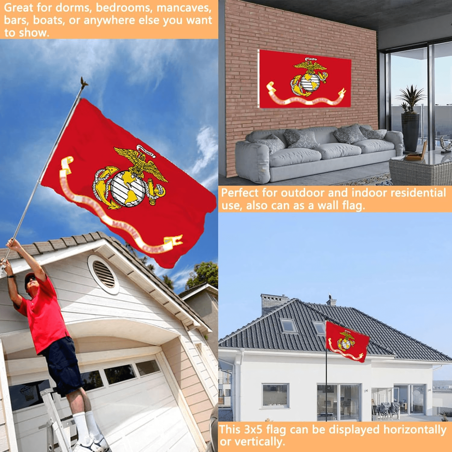 Oneluffy US Marine Corps Flags 5x3 FT Outdoor- Double Sided American USMC Army Flag Banner USMC  Flags with 2 Brass Grommets Vivid Colors