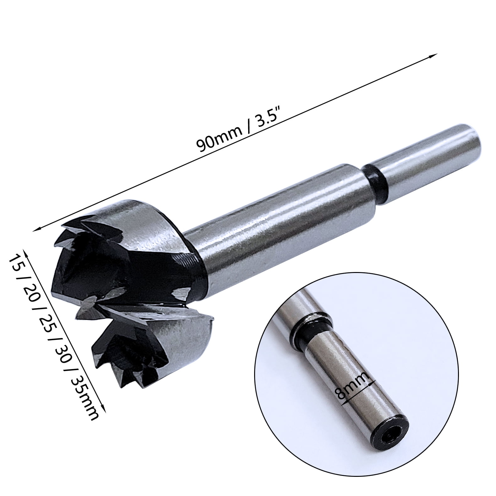 5Pcs Wood Drilling bits Forstner Drill bits (Ø15/20/25/30/35mm) Set Round Shank with Wooden Storage Box